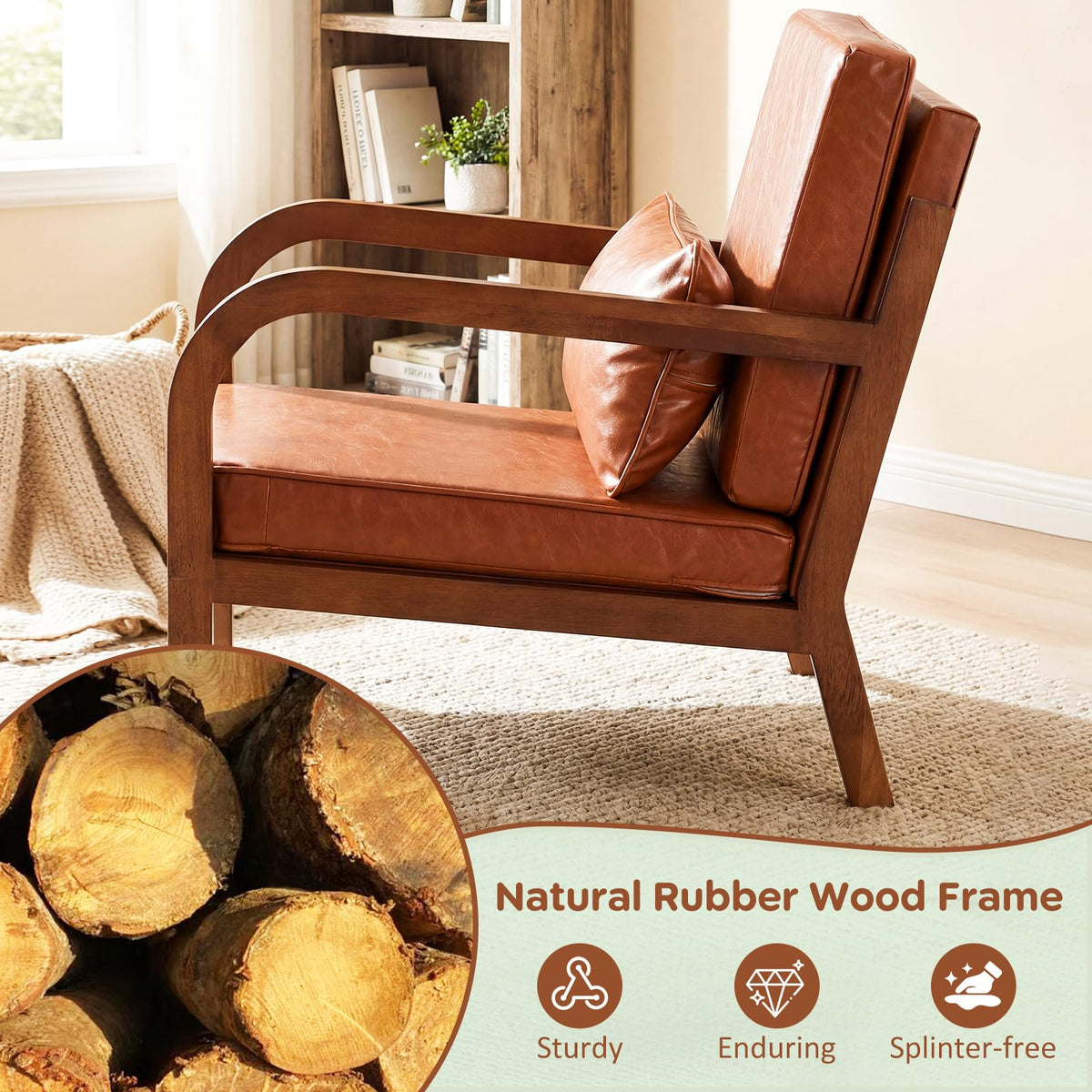 Goflame Mid-Century Modern Accent Chair with Lumbar Pillow