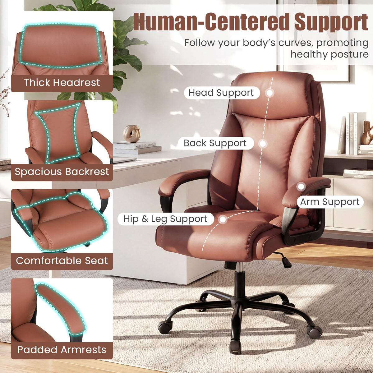 Goflame Executive Office Chair | High Back Ergonomic Home Desk Chair w/Headrest