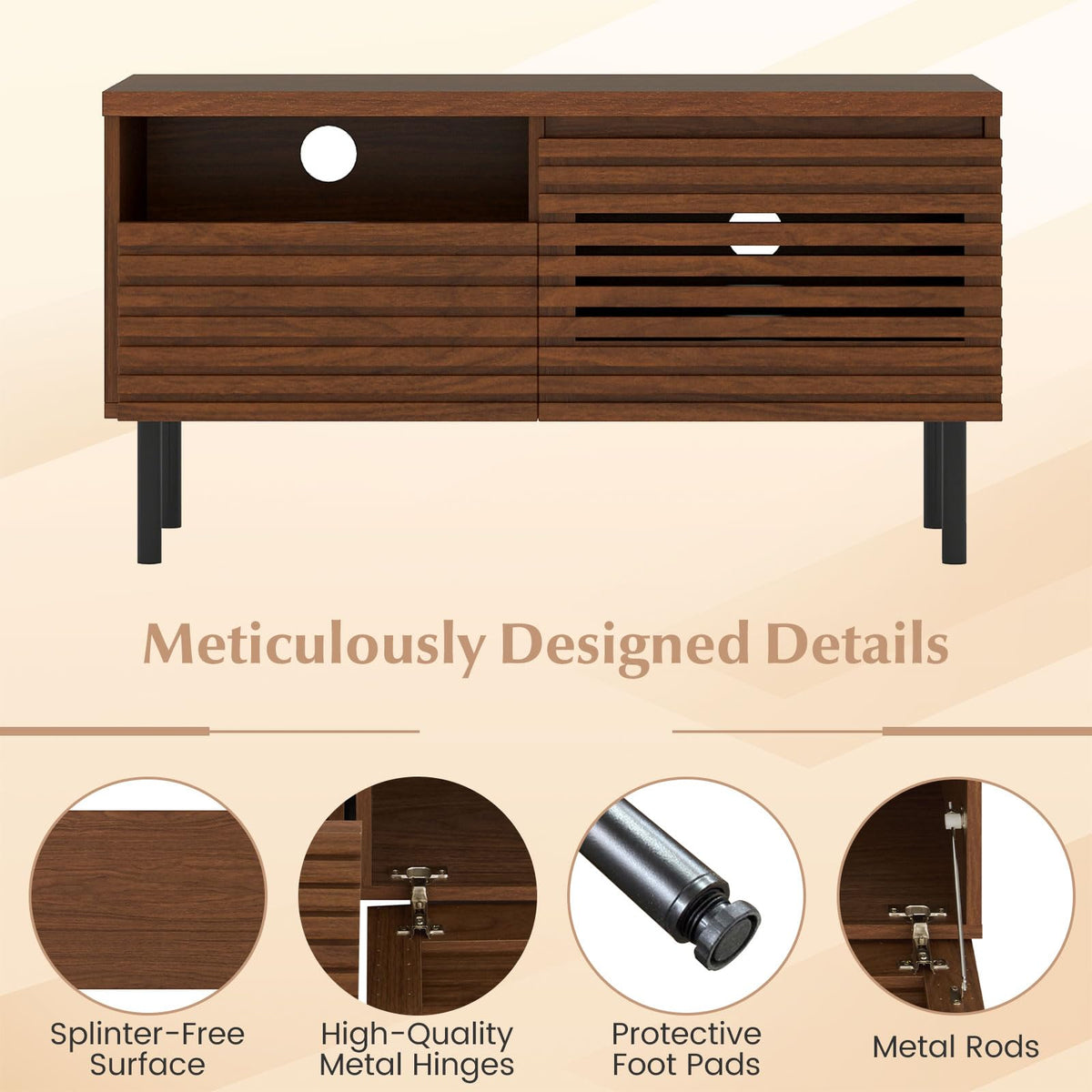 Goflame Mid Century Modern TV Stand with Fluted Entertainment Center