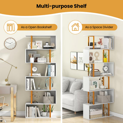 Goflame 6-Tier Modern S-Shaped Bookshelf with Anti-Tipping Kits