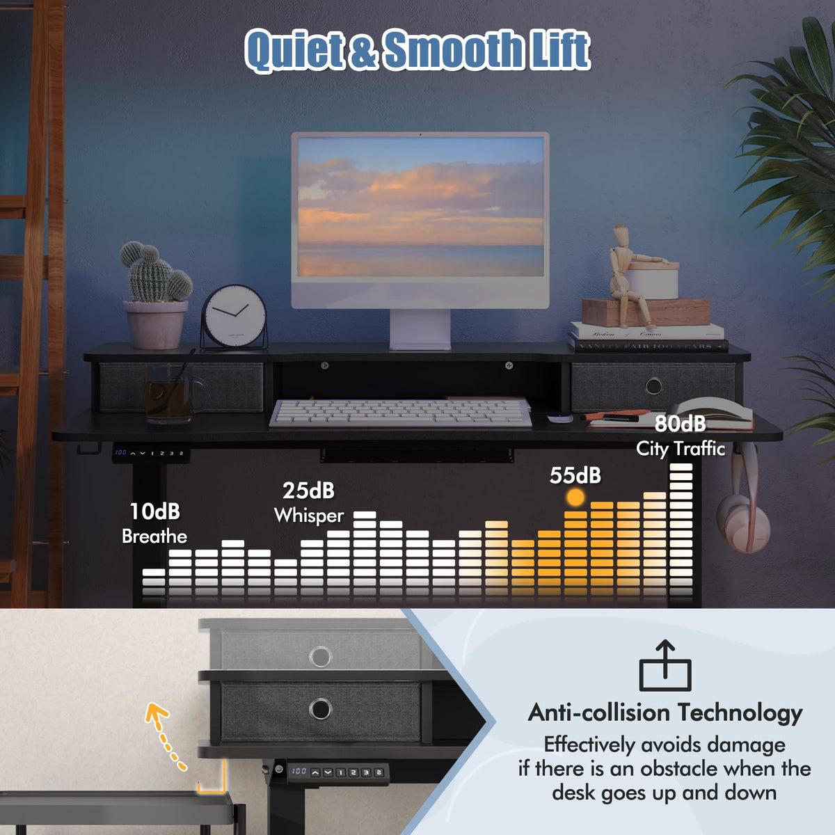 Goflame Electric Standing Desk with 2 Drawers, 48" /55"x 24" Height Adjustable Electric Stand Up Desk with Storage Shelf