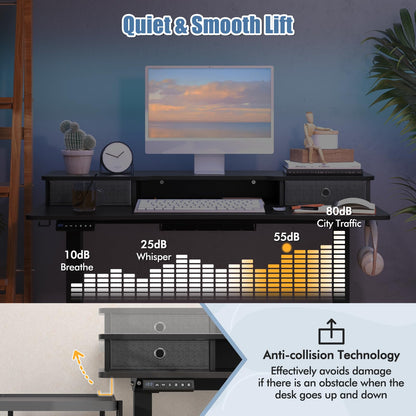 Goflame Electric Standing Desk with 2 Drawers, 48" /55"x 24" Height Adjustable Electric Stand Up Desk with Storage Shelf