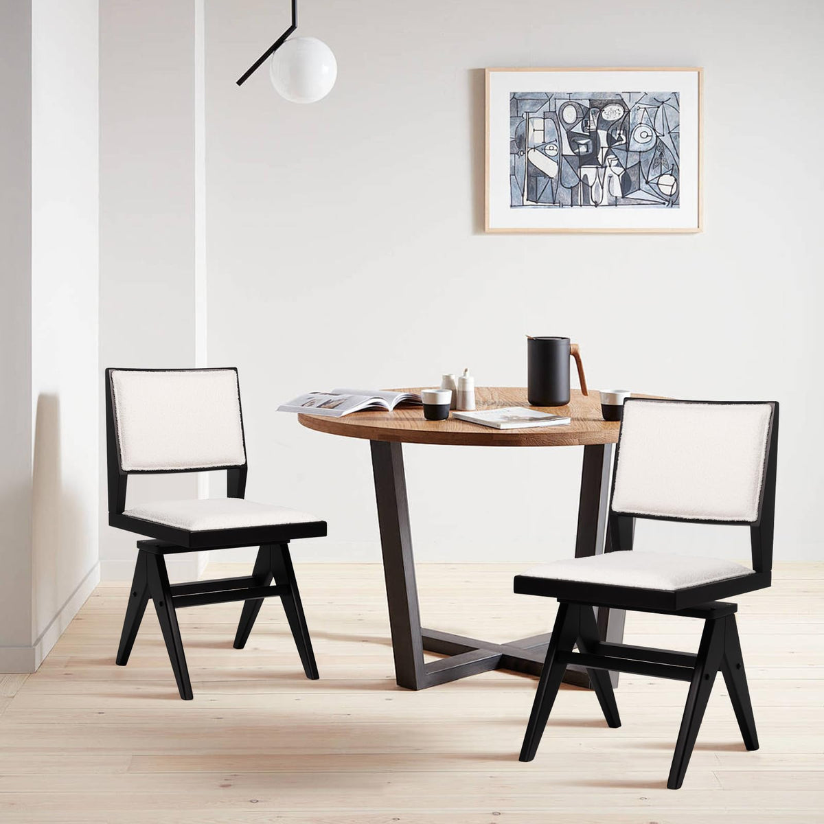 Goflame Swivel Dining Chairs Set of 2/4, Faux Sherpa Kitchen Chairs w/Rubber Wood Frame