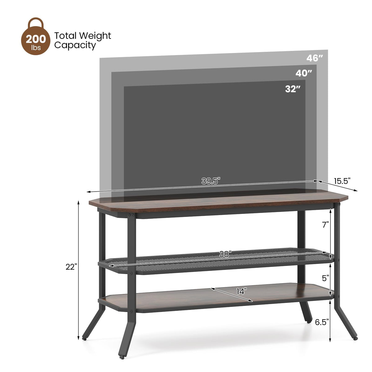 Goflame TV Stand 3 Tier Industrial Entertainment Center