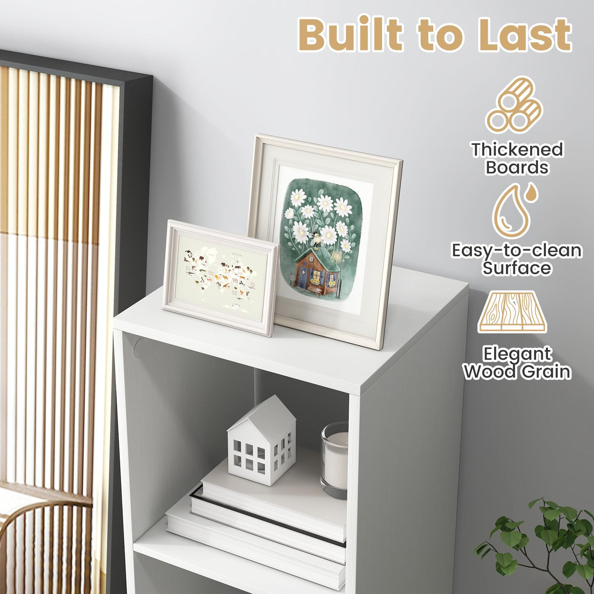 Goflame 3-Cube Bookcase, White Cubby Bookshelf w/Back Guardrail & Anti-Tipping Kits