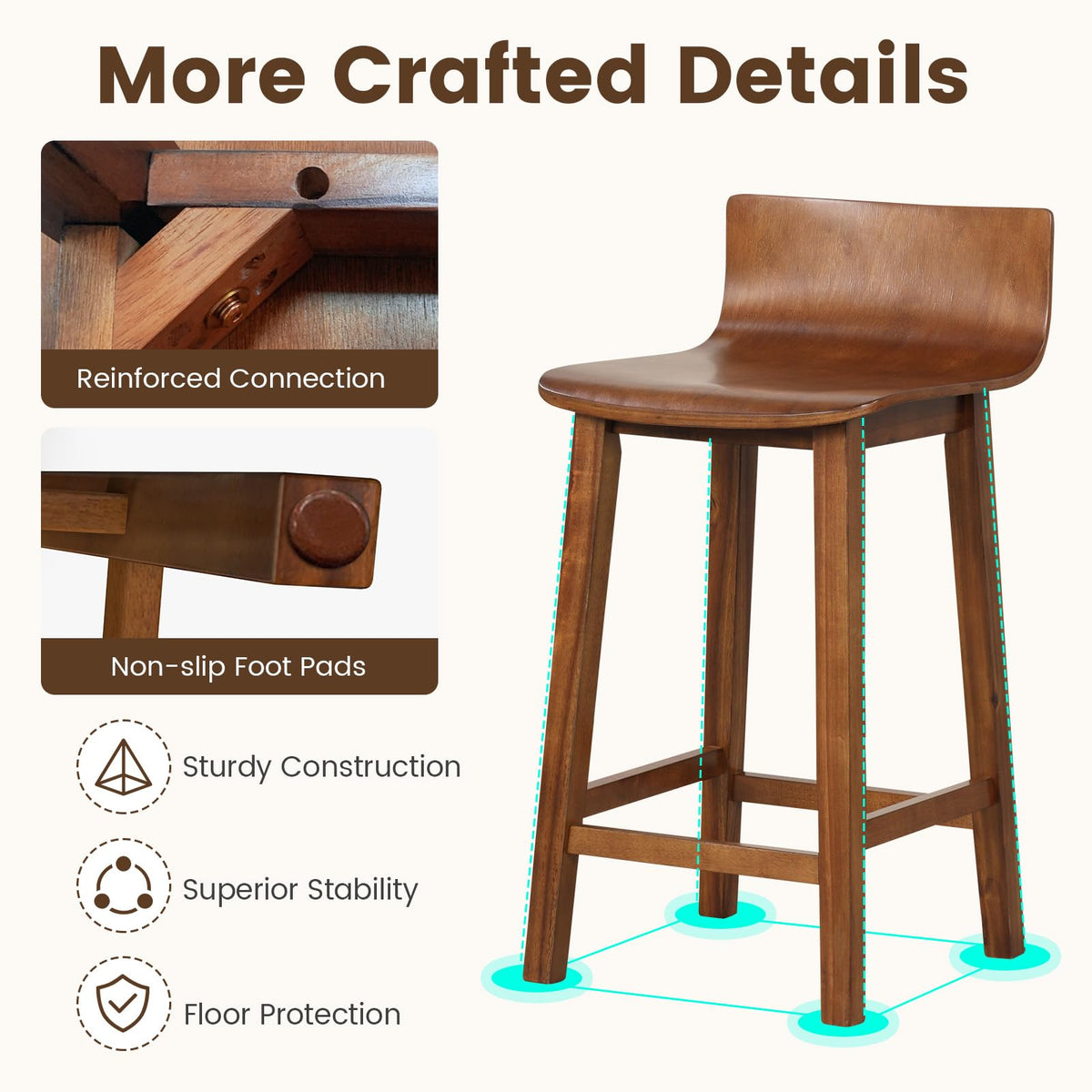 Goflame 2 or 4 Bar Stools Set with Low Back & Footrest