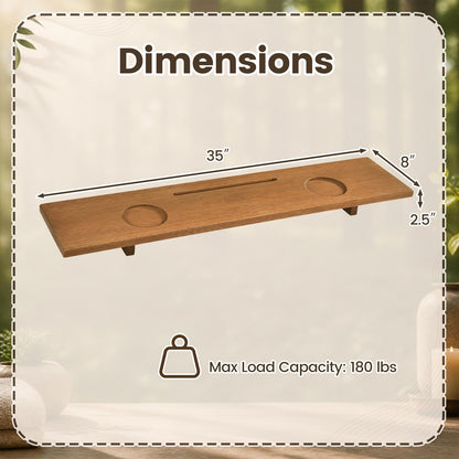 GOFLAME 35" Wood Bathtub Tray with Slots, Adjustable Width