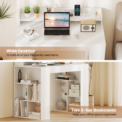 Goflame White Desk with Storage Shelves