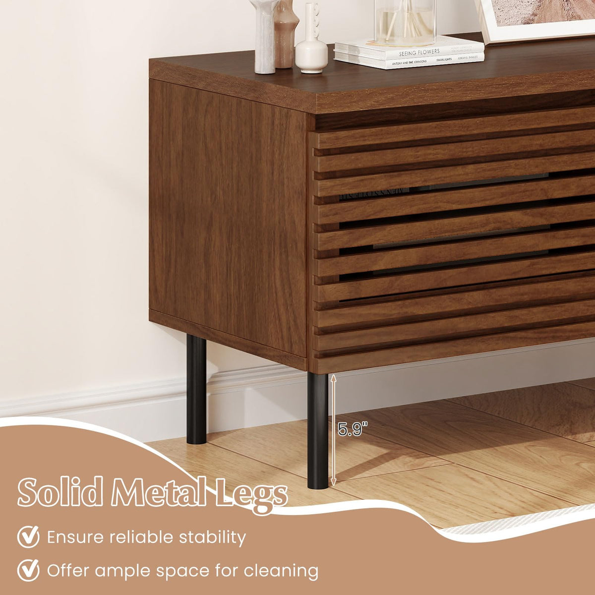 Goflame Mid Century Modern TV Stand for 40 Inch TV with 2 Hidden Compartments