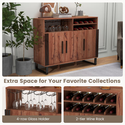 Goflame Wine Bar Cabinet, Buffet Sideboard with 3 Doors & Adjustable Shelves, Liquor Cabinet