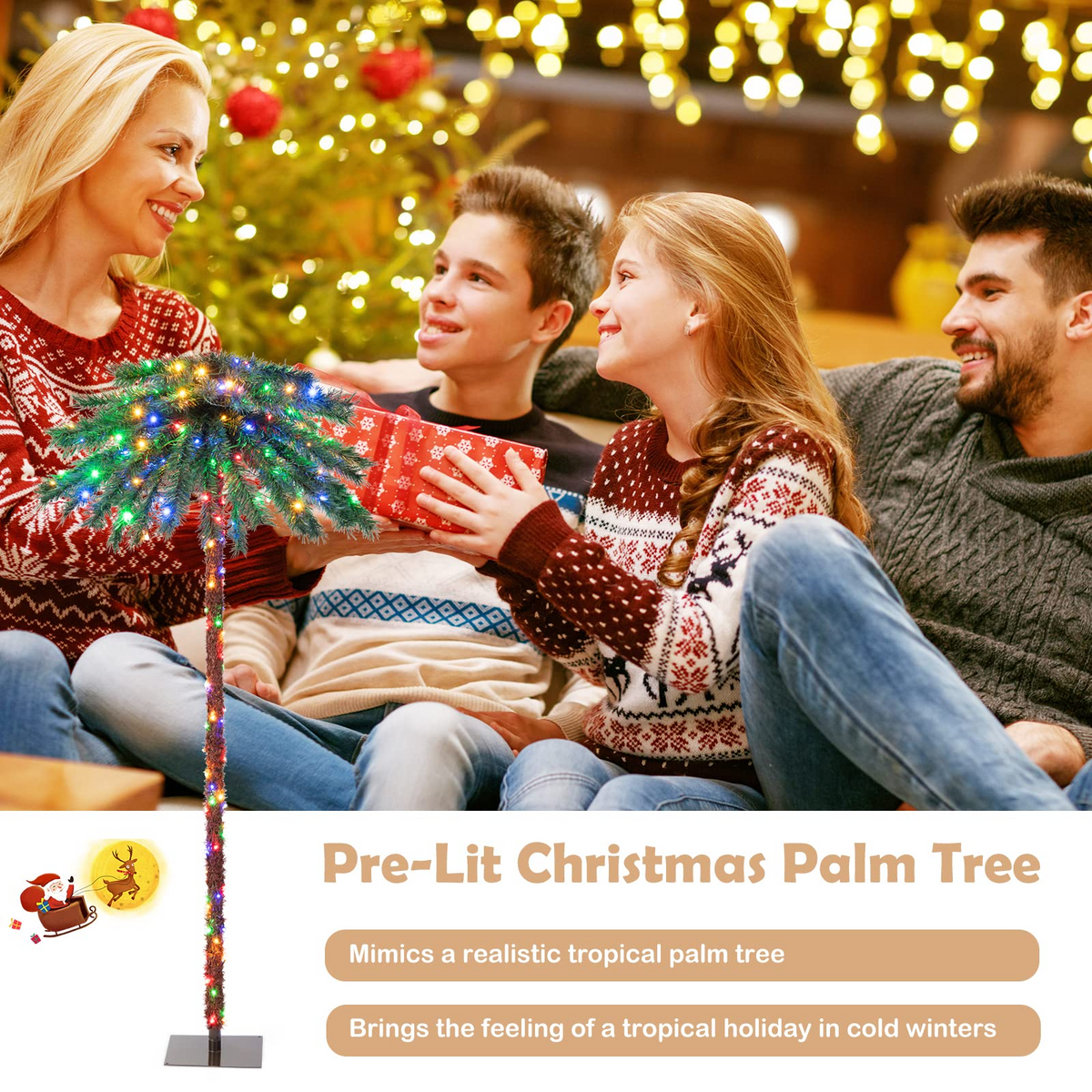 Goflame 6 FT Pre-Lit Artificial Christmas Tree, Lighted Xmas Palm Tree W/ 210 Multi-Color LED Lights - GoflameUS