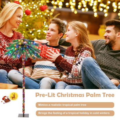 Goflame 6 FT Pre-Lit Artificial Christmas Tree, Lighted Xmas Palm Tree W/ 210 Multi-Color LED Lights - GoflameUS