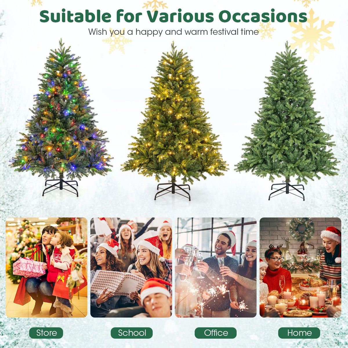 Goflame Pre-Lit Artificial Christmas Tree, Hinged Xmas Tree with Warm-White & Multi-Color LED Lights