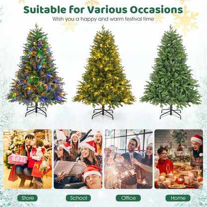 Goflame Pre-Lit Artificial Christmas Tree, Hinged Xmas Tree with Warm-White & Multi-Color LED Lights