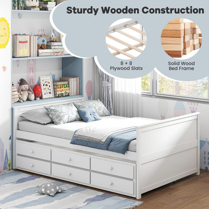 Goflame Full Size Bed Frame with Twin Trundle & 3 Storage Drawers