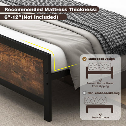 Goflame Metal Full Size Platform Bed Frame with Wood Headboard and Footboard