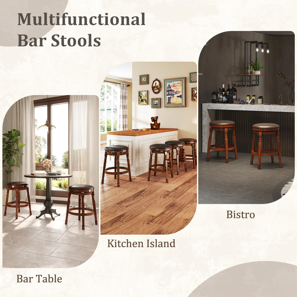 Goflame Swivel Bar Stools Set with Faux Leather Padded Seat