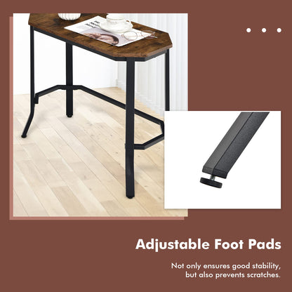 Goflame Narrow End Table w/Rustic Wood Grain & Stable Steel Frame, 25.5"x12.5"x24.5" Rustic Brown