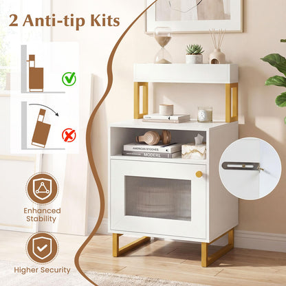 Goflame Night Stand with LED Lights | Tall Sofa Side Couch End Table w/Top Tray (1/2)