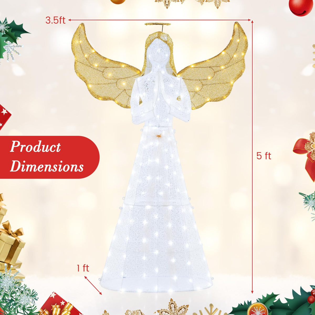 Goflame 5 FT Christmas Pre-Lit Angel, Yard Lighted-up Festive Angel w/Halo