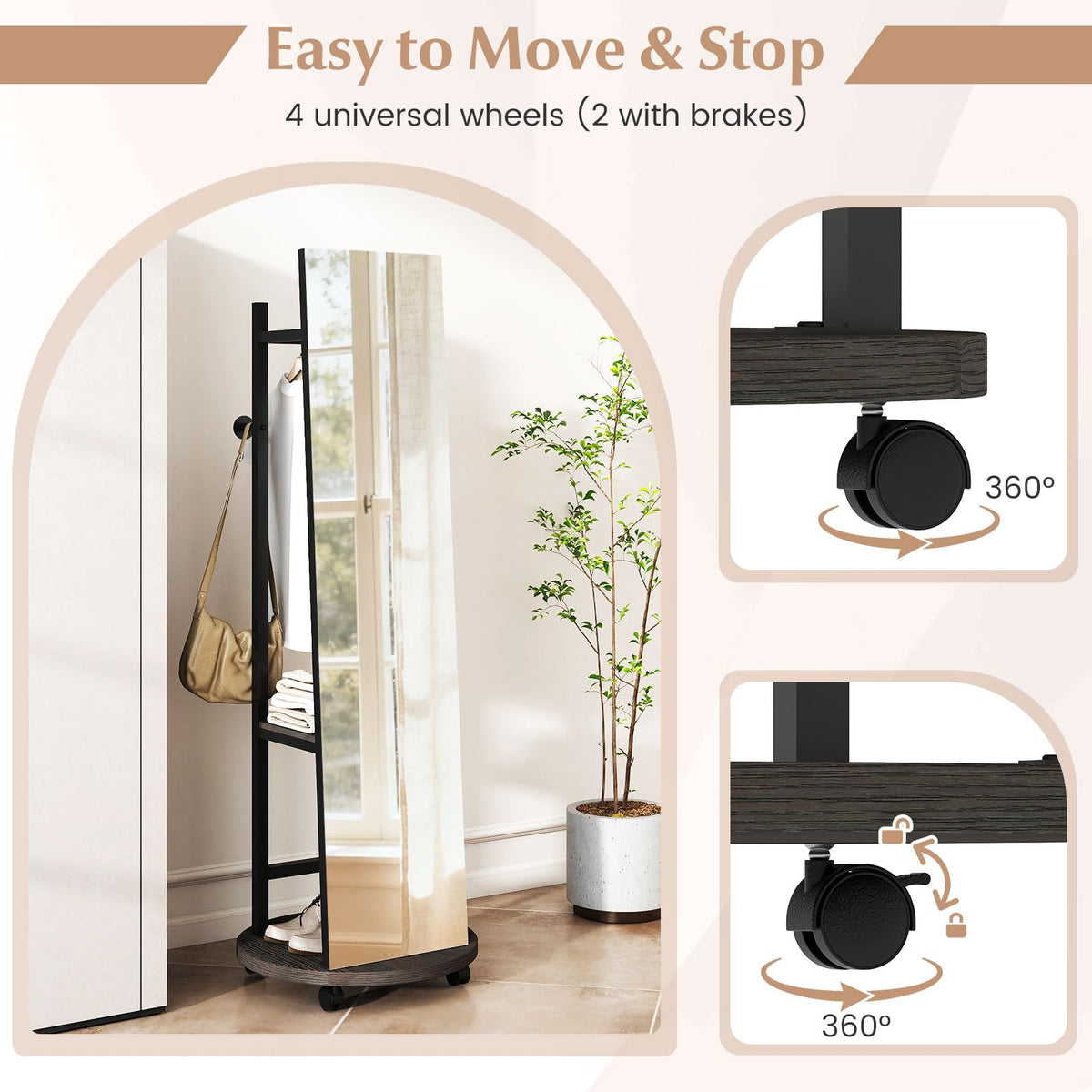 GOFLAME Full Length Mirror with Coat Rack & Storage Hanger
