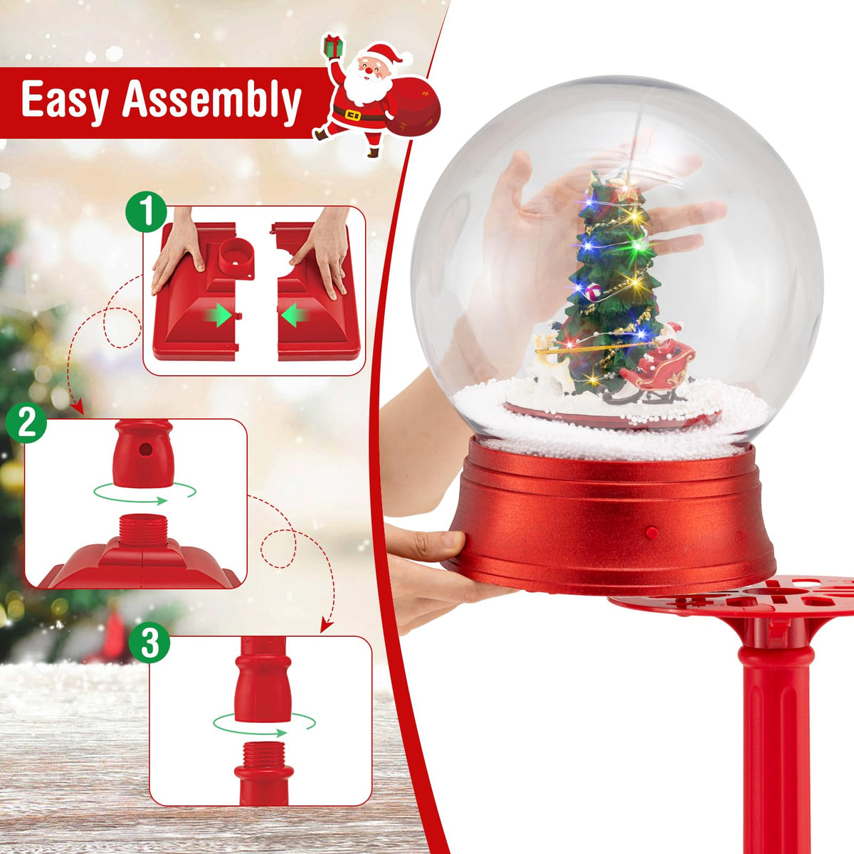 Goflame 5 Ft Christmas Snow Globe Lantern | Musical Snowy Globe Street Lamp