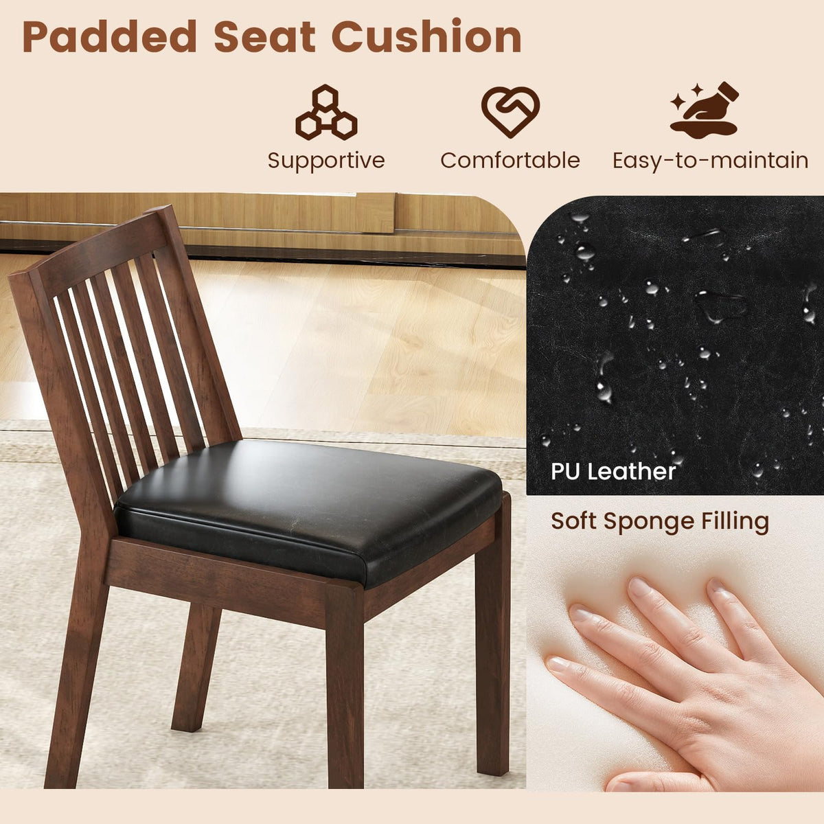 Goflame PU Leather Upholstered Kitchen Chairs w/Rubber Wood Frame Padded Seat