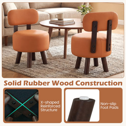 Goflame Round Small Footrest Stools Set of 2 with Backrest & Rubber Wood Legs