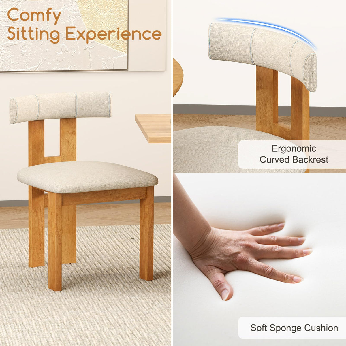 Goflame Modern Upholstered Accent Side Chairs with Curved Backrest