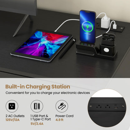 Goflame TV Stand with Power Outlet for TVs up to 60'', Entertainment Center with Cable Hole, Cabinets