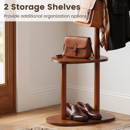 Goflame 70" Solid Wood Clothing Rack with 8 Hooks and 2 Storage Shelves