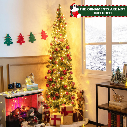 Goflame 7ft Prelit Half-Shape Christmas Tree, Space-Saving Slender Artificial Xmas Tree with 150 LED Lights - GoflameUS