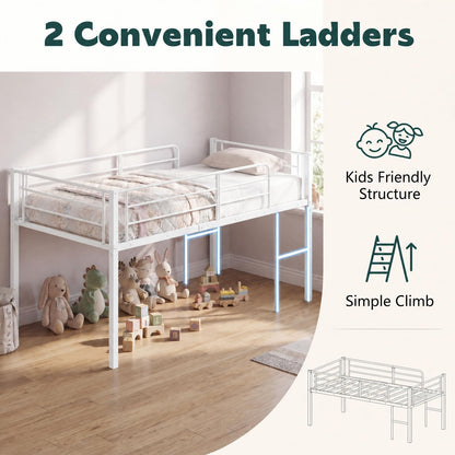Goflame Twin Low Loft Bed | Metal Bed Frame with 21.5" H Under-Bed Space