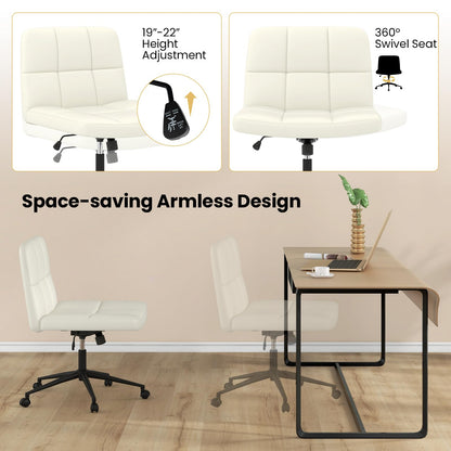 Goflame Criss Cross Chair with Wheels, PU Leather Cross Legged Office Chair, Height-adjustable Swivel Vanity Chair