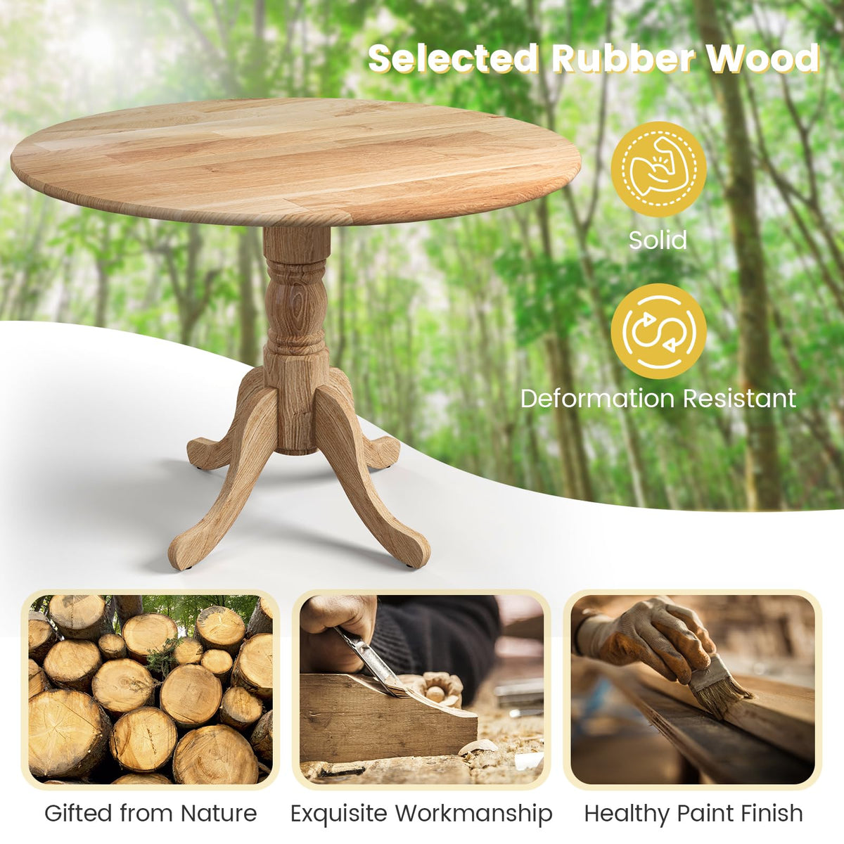 Goflame Wooden Dining Table, Dining Table with 40" D Round Tabletop & Curved Trestle Legs