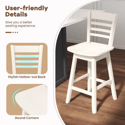 Goflame Wood Bar Stools, Swivel Counter Height Bar Stools with Slatted Hollow Back & Ergonomic Contoured Seat