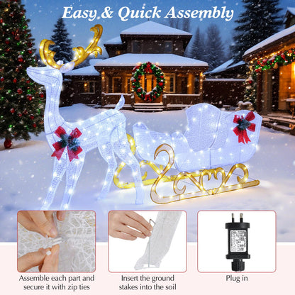 Goflame Lighted Christmas Reindeer and Sleigh w/ 215 LED Lights
