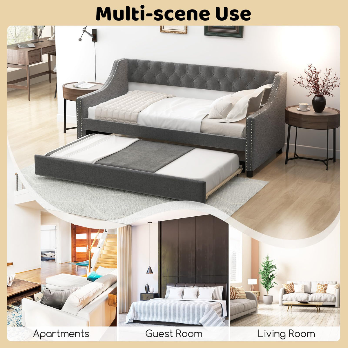 Goflame Upholstered Twin Daybed with Trundle