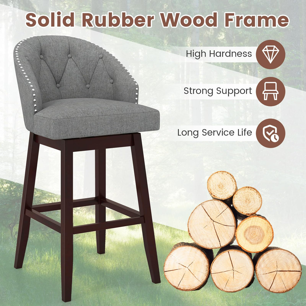 Goflame Modern Upholstered Bar Stools Set of 2/4, 31" Bar Height Swivel Kitchen Stools w/Button-Tufted Back
