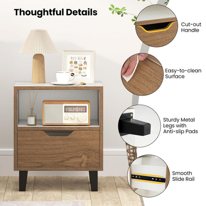 Goflame Mid Century Modern Nightstand with Metal Legs