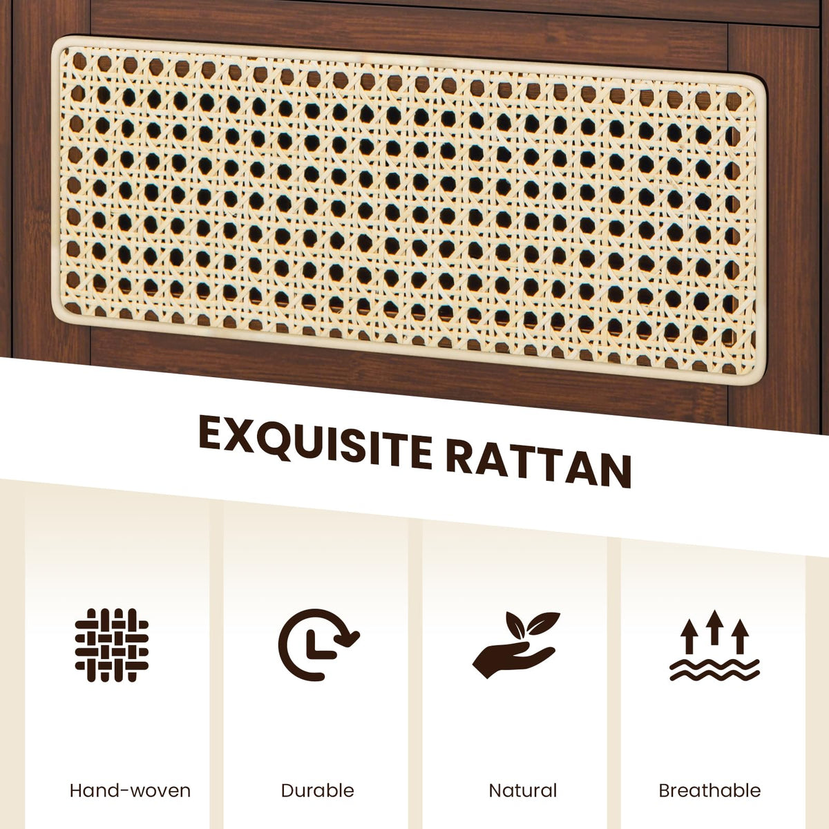 Goflame Rattan Nightstand with Drawer