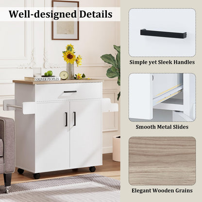 Goflame Kitchen Island with Storage 41.5" W Rolling Island Table