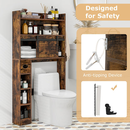 Goflame Over The Toilet Storage Cabinet, 6-Tier Freestanding above Toilet Rack with Gliding Door