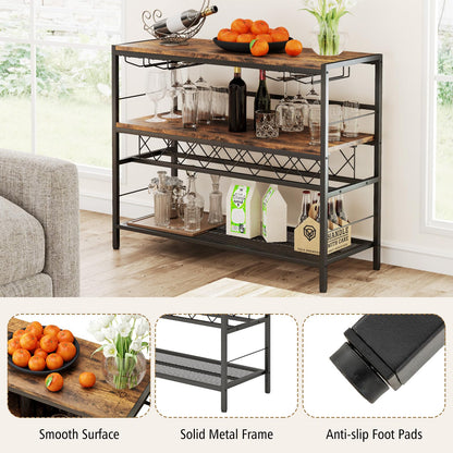 Goflame 4-Tier Wine Rack Table - 7-Bottle Wine Bar Cabinet w/ 4 Wine Racks & 16 Glasses Holder
