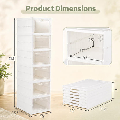 GOFLAME 6-Tier Foldable Shoe Storage Box| Stackable Space-Saving Shoe Rack Organizer Set of 2