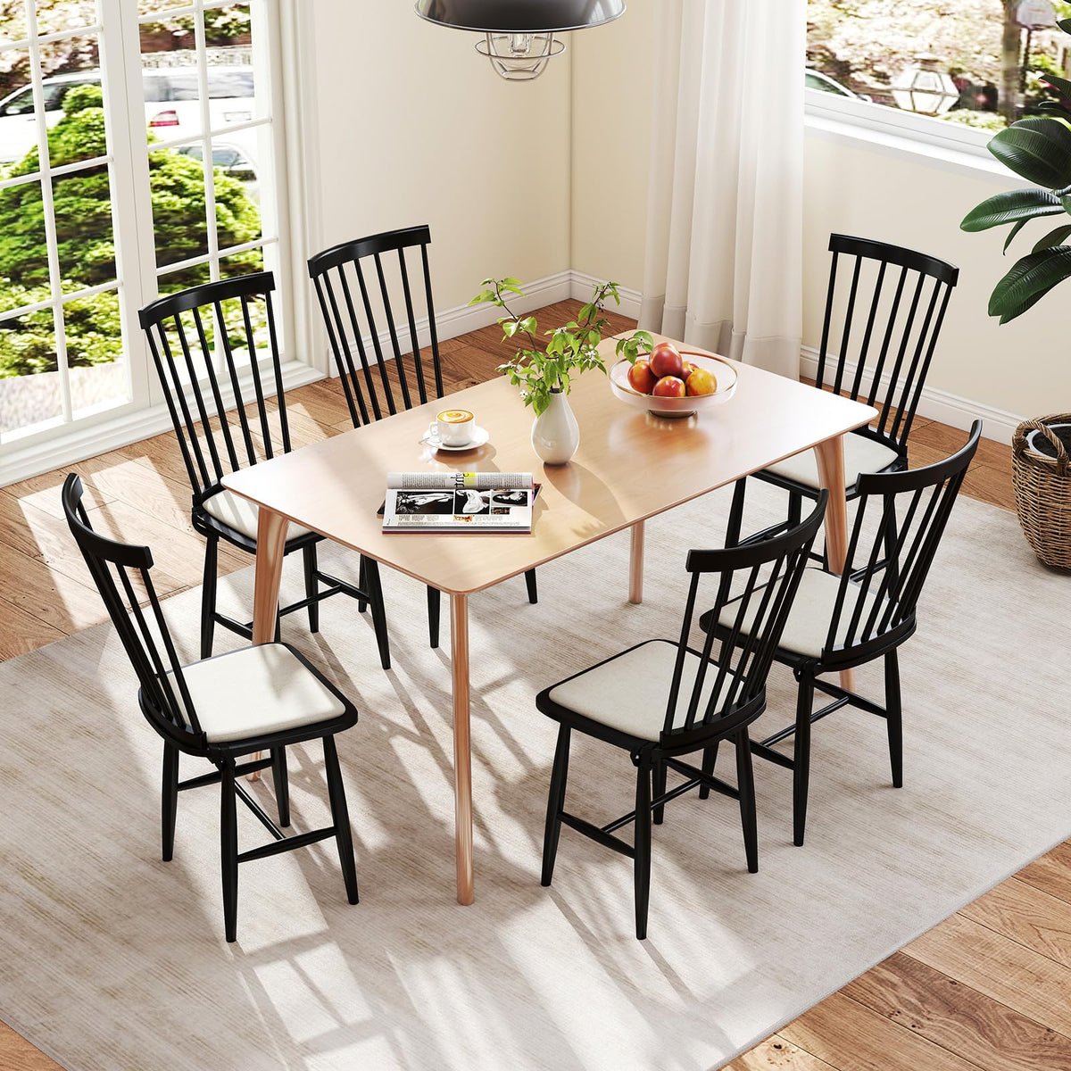 Goflame Windsor Dining Chairs Set of 2/4 Farmhouse Wooden Kitchen Chair