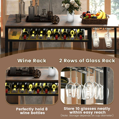 Goflame Rectangular Bar Table with Charging Station and LED Light