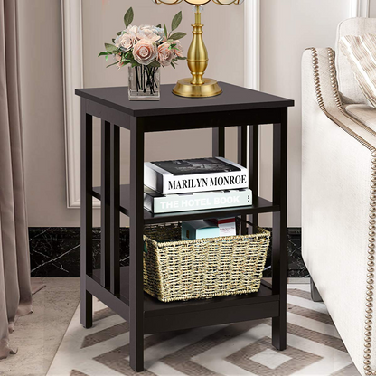 Goflame Nightstand 3-Tier Sofa Side Table W/Reinforced Bars and Stable Structure