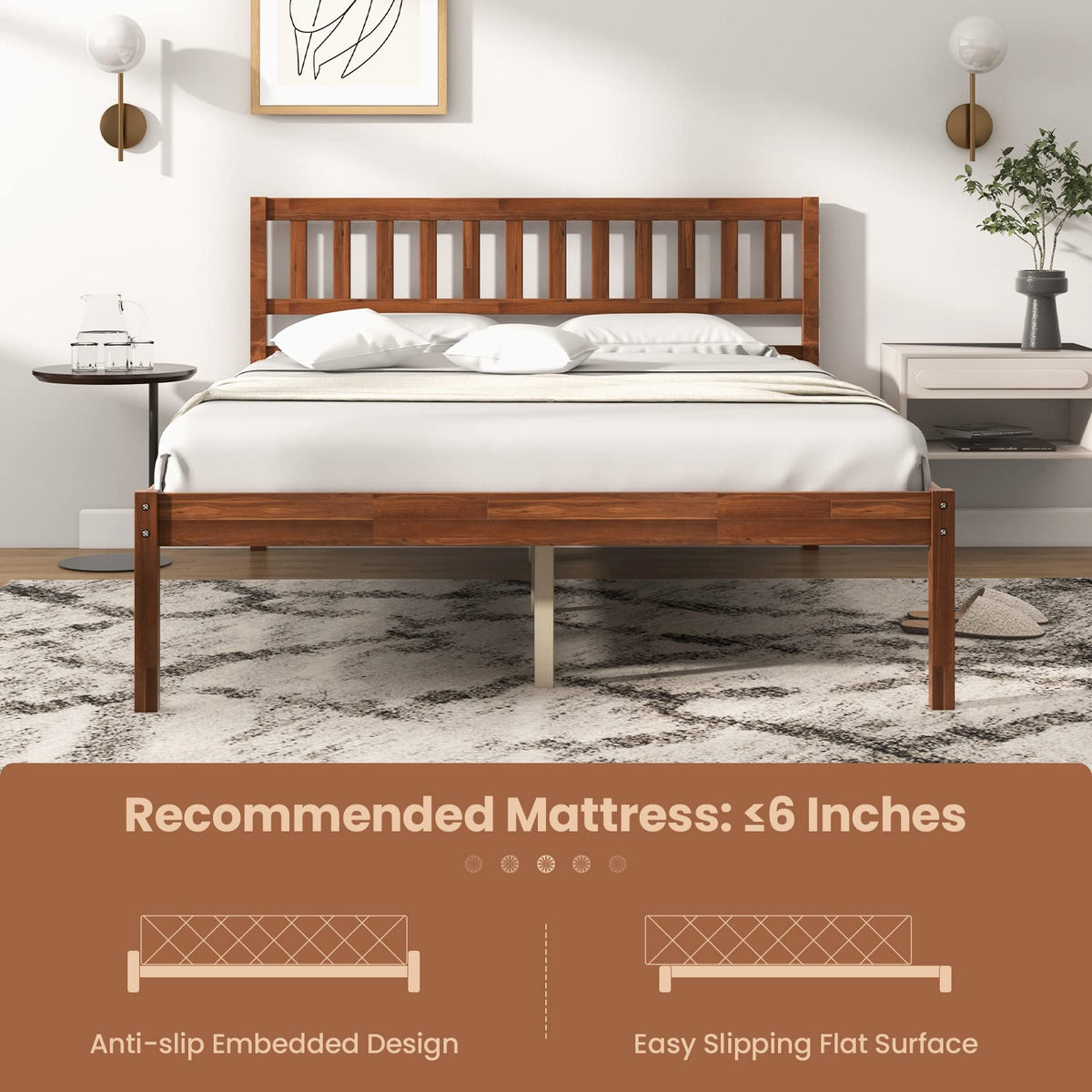 Goflame Wood Bed Frame with Headboard