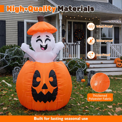 5 FT/150 CM Animated Halloween Inflatable Pumpkin and Rising Ghost
